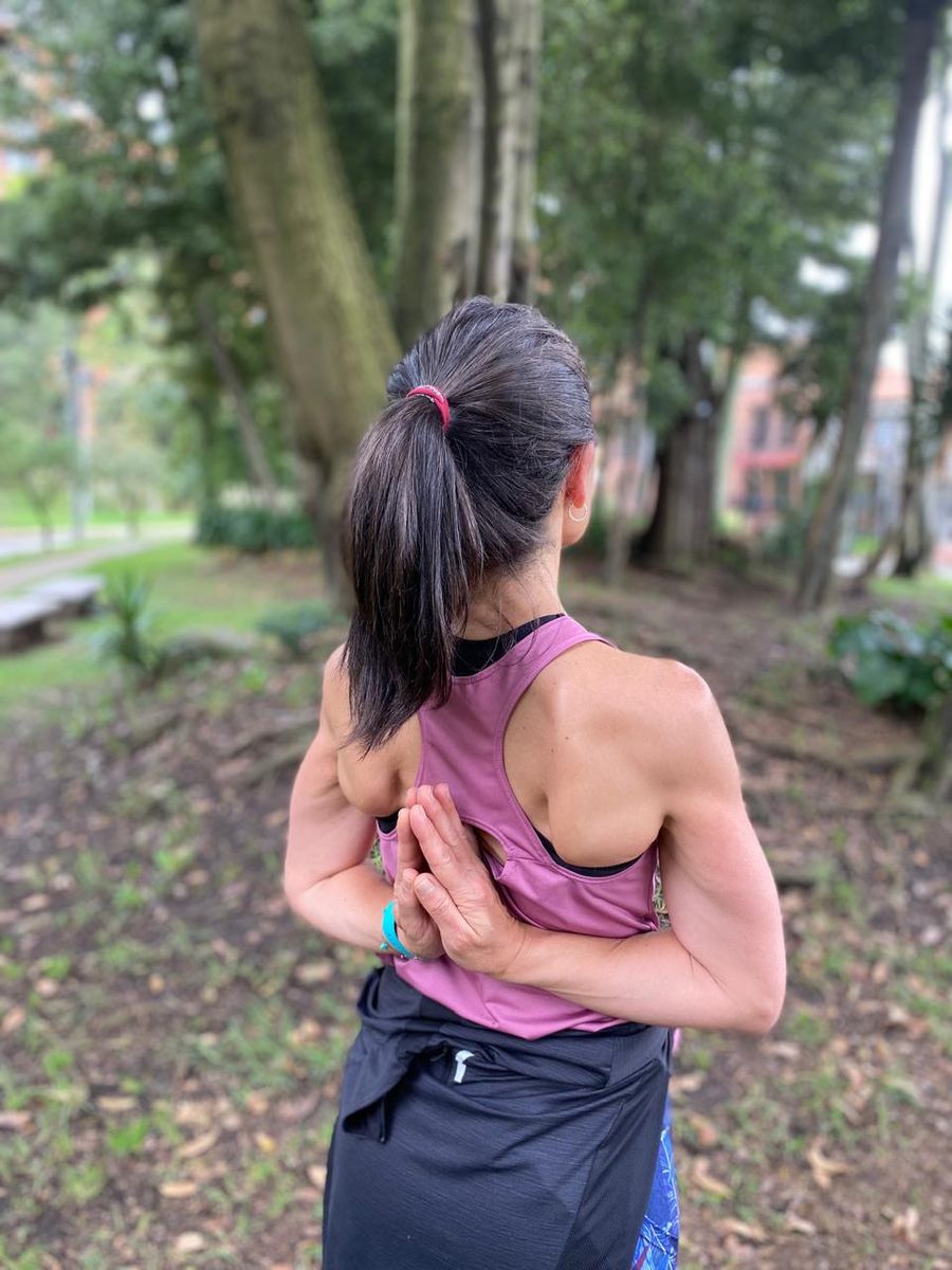 Práctica de yoga en el bosque